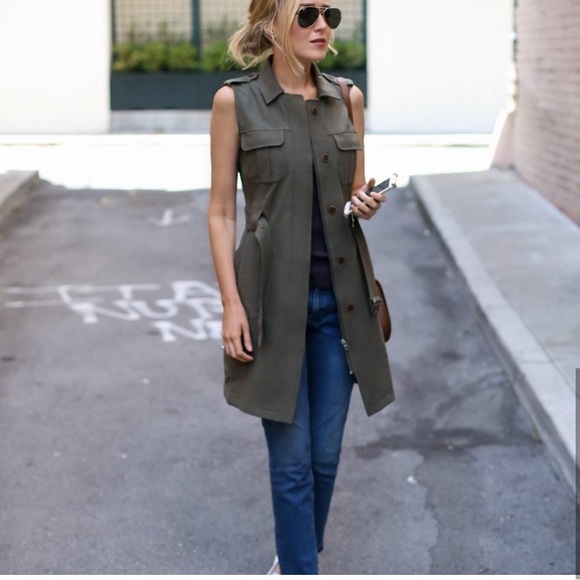 Olivia Palermo Chelsea28 Long Military Olive Green Vest Dress Medium - Picture 4 of 10